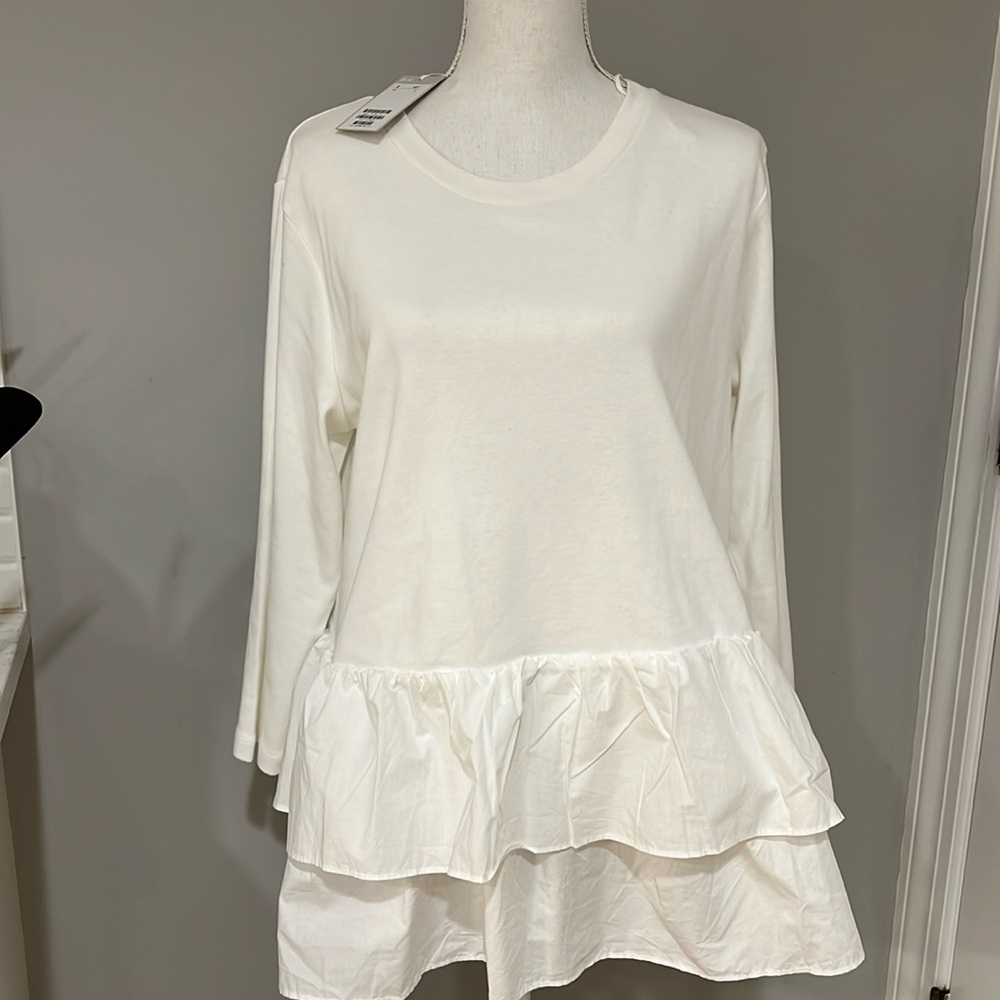 COS Cream Ruffle Hem Long Sleeve Top
